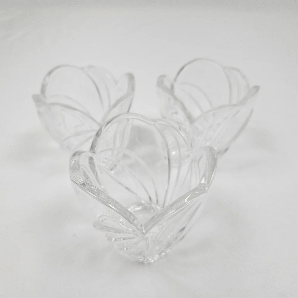 Lenox Crystal Votive Holders Artic Bloom Clear Glass Set Of 3